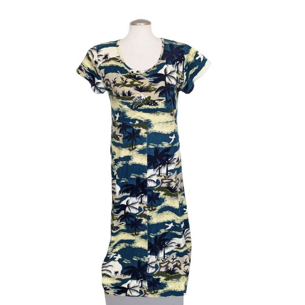 Tommy Bahama Hawaiian Maxi Dress Womens Medium Cotton Tropical Birds Palm Trees